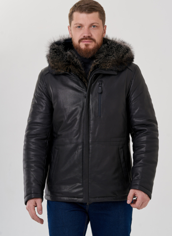 Мужской пуховик из натуральной кожи с мехом