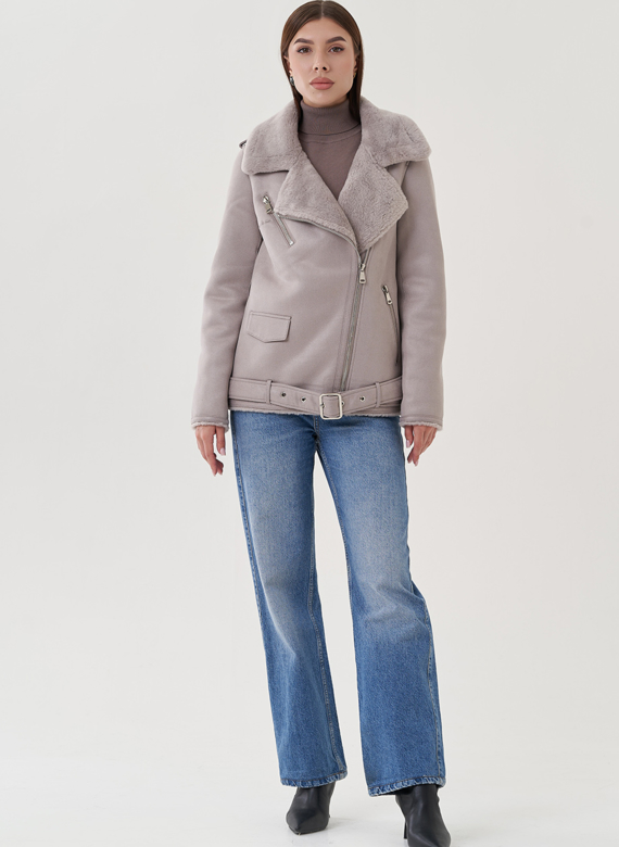 Дубленка из эко замши с английским воротником