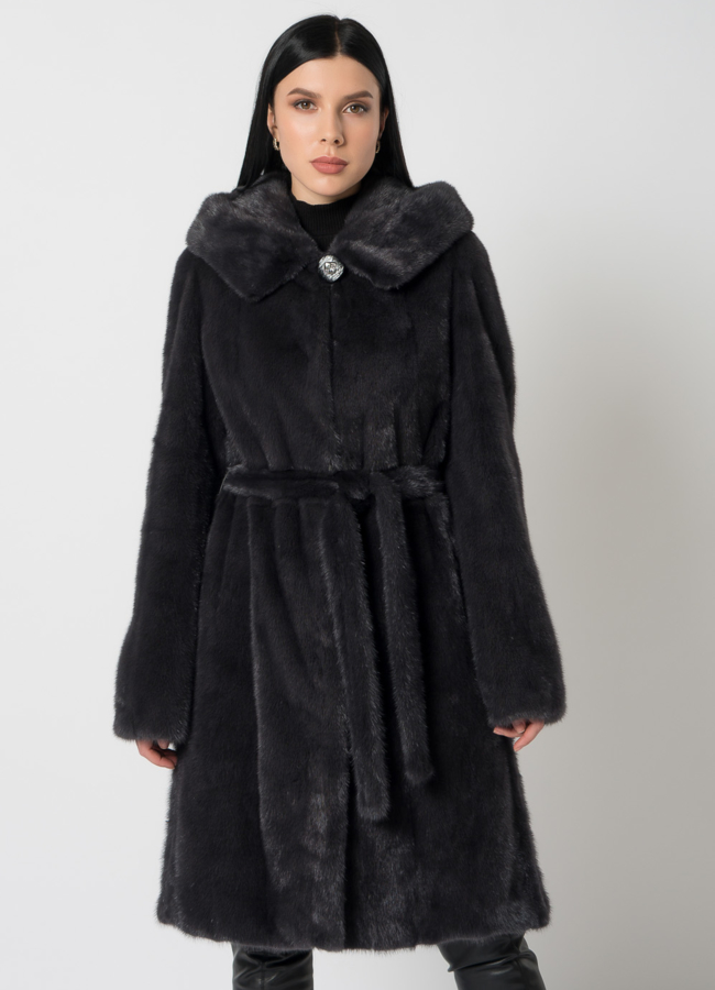 Норковая шуба с поясом модель № 31158 универмаг малина