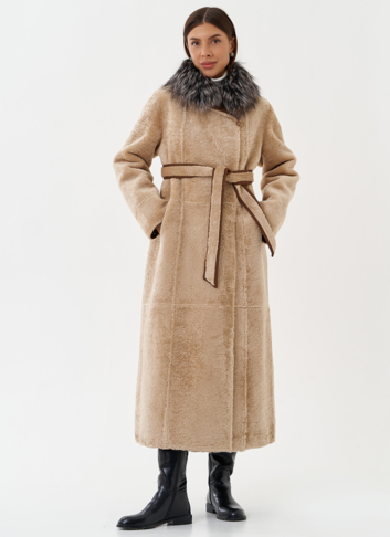 Двухсторонняя дубленка из эко кожи с мехом енота