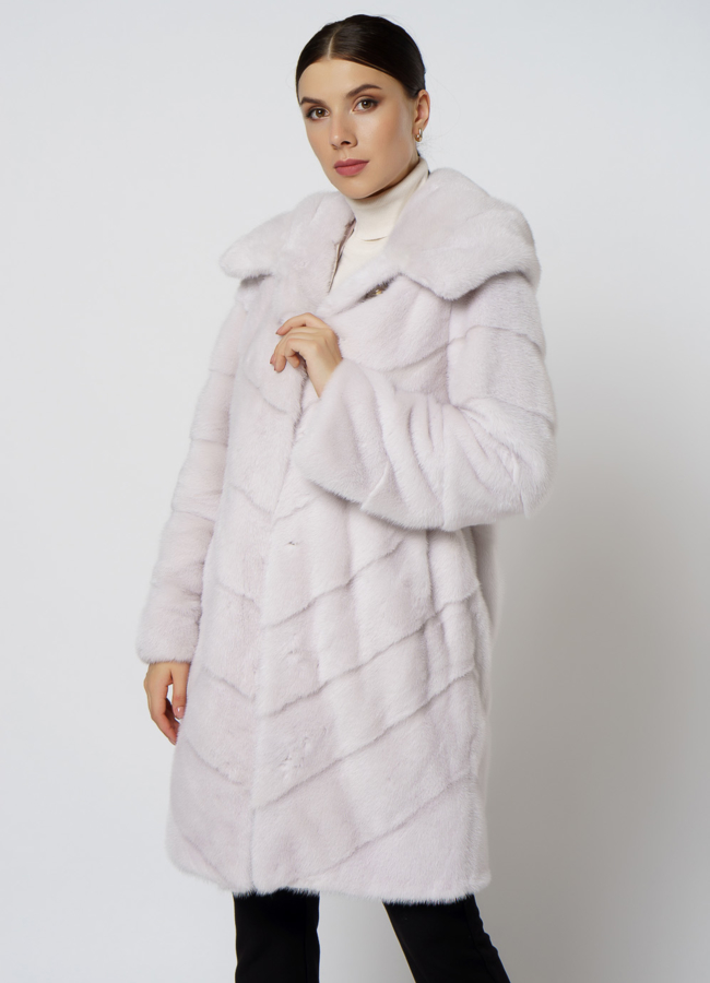 Светлая норковая шуба с капюшоном модель № 24736 универмаг малина