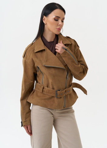 Куртка женская из натуральной замши с поясом