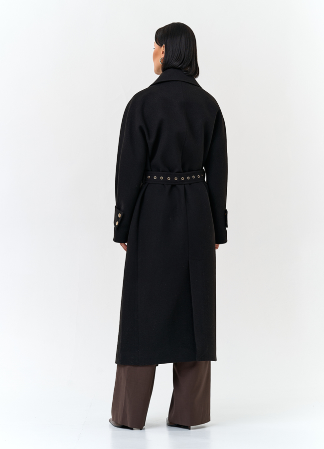 фото Женское пальто с акцентным поясом модель № 32808