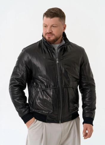 Мужская утепленная куртка из натуральной кожи