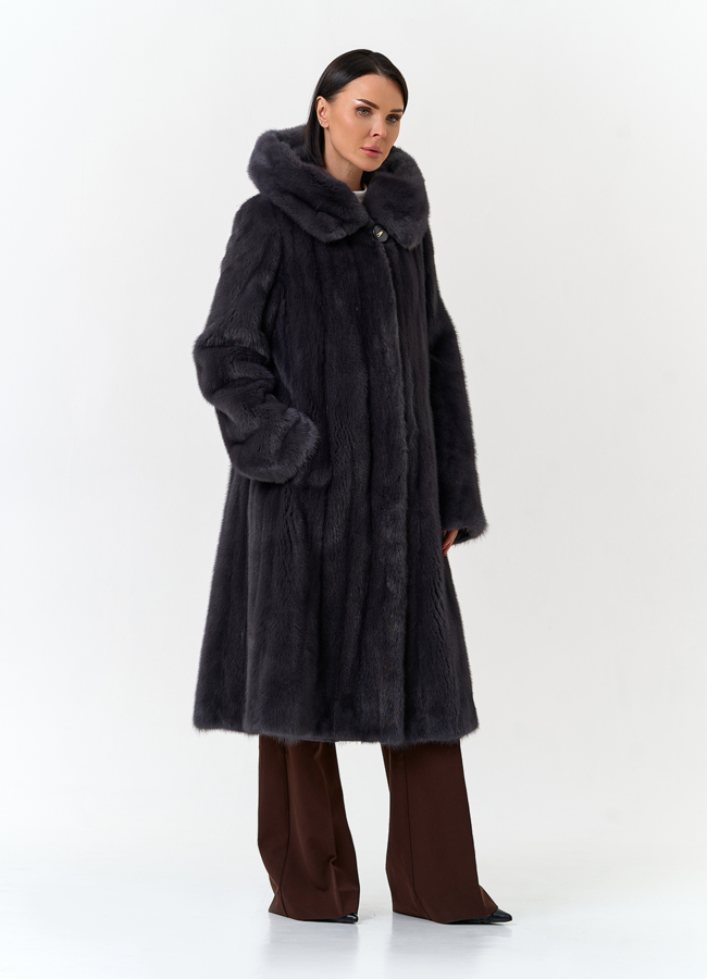 Шуба из меха норки с капюшоном модель № 32680 универмаг малина