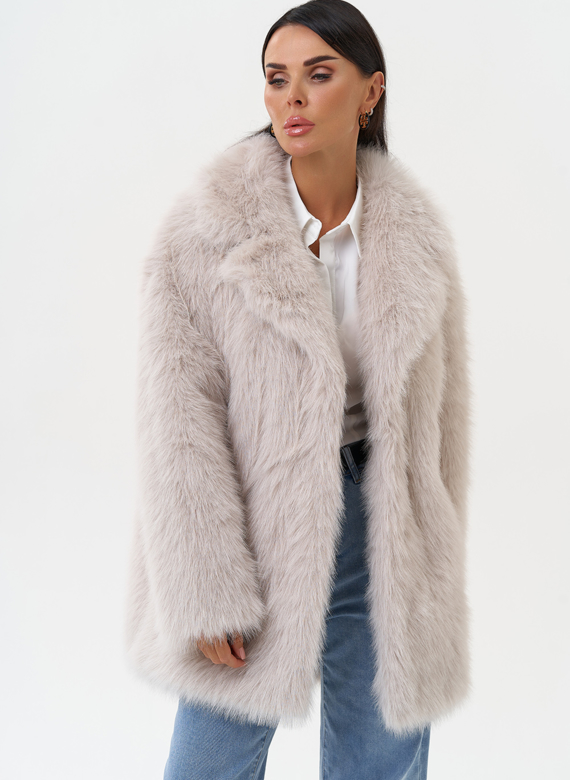 Женская шуба из эко меха в светло-сером цвете