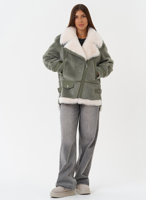 Эко дубленка с английским воротником