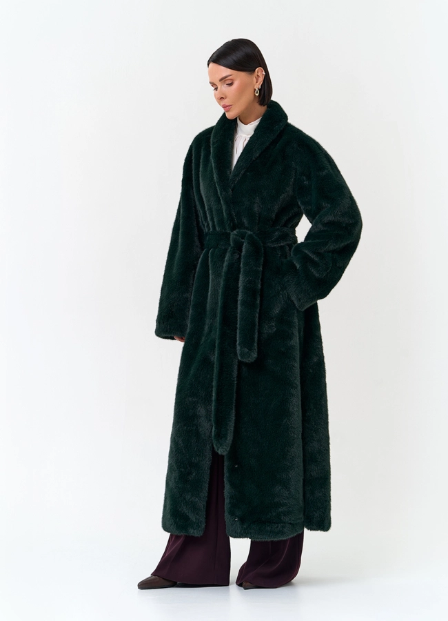 Удлиненная женская дубленка из эко меха модель № 33881 универмаг малина