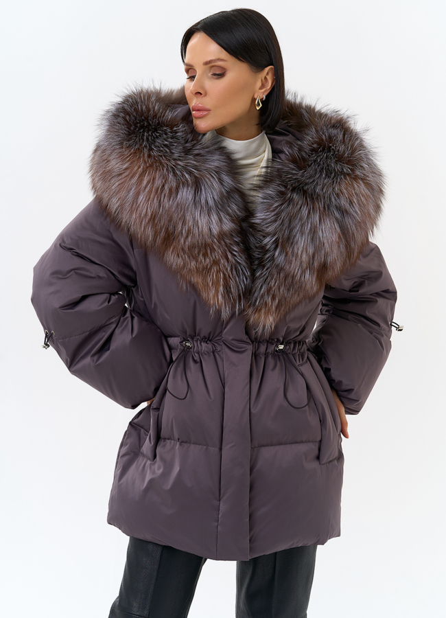 Женский пуховик с капюшоном из меха блюфрост модель № 32099 универмаг малина