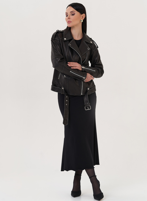 Кожаная куртка с контрастной строчкой