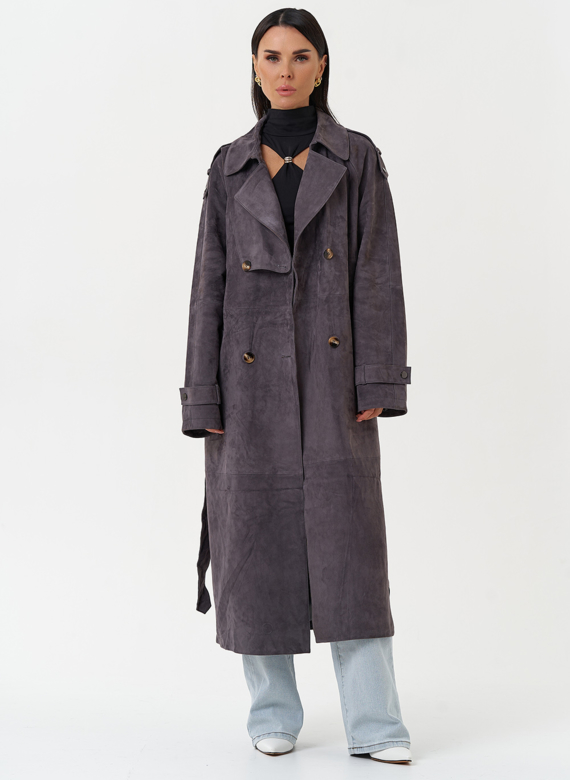 Длинный плащ из натуральной замши