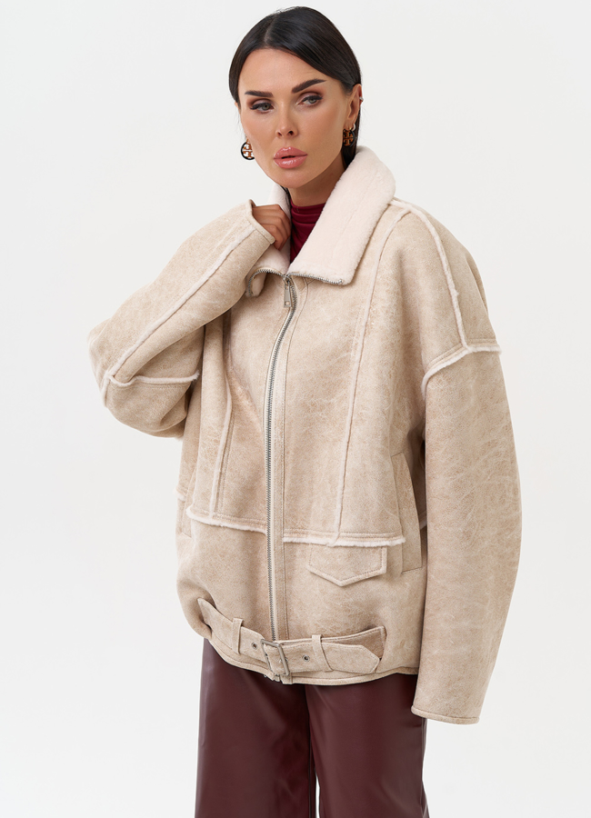 Женская дубленка из эко замши модель № 31283 универмаг малина