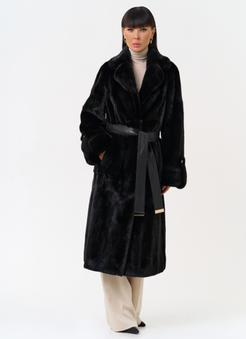 Женская шуба из меха норки blackglama с поясом