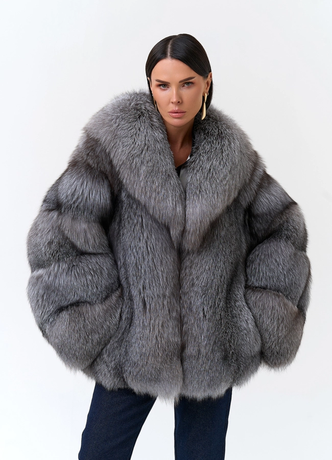 фото Шуба из меха чернобурой лисы модель № 33762