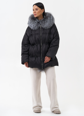 Пуховик с отделкой из меха чернобурки
